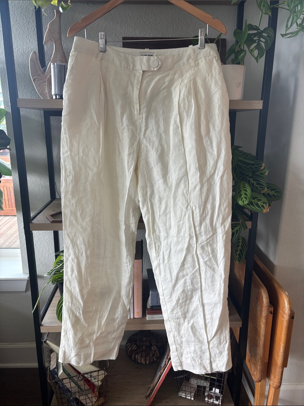 NWT 100% Linen Pleated Trousers Off-White